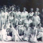 Ingrid, third from left at back, Joanna, second from left at front, Belinda, on right at front. Miss Gillies, centre, circa 1958