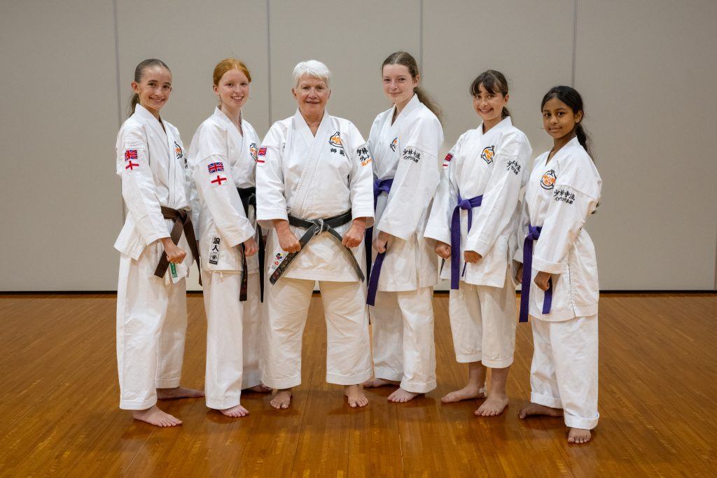 Zarah Bowles, Melissa Coleman, Catherine Imms, Ashiana Turney And Sanaya Mohandas With Kyoshi (Chief Instructor) Julia Turley (third From Left),